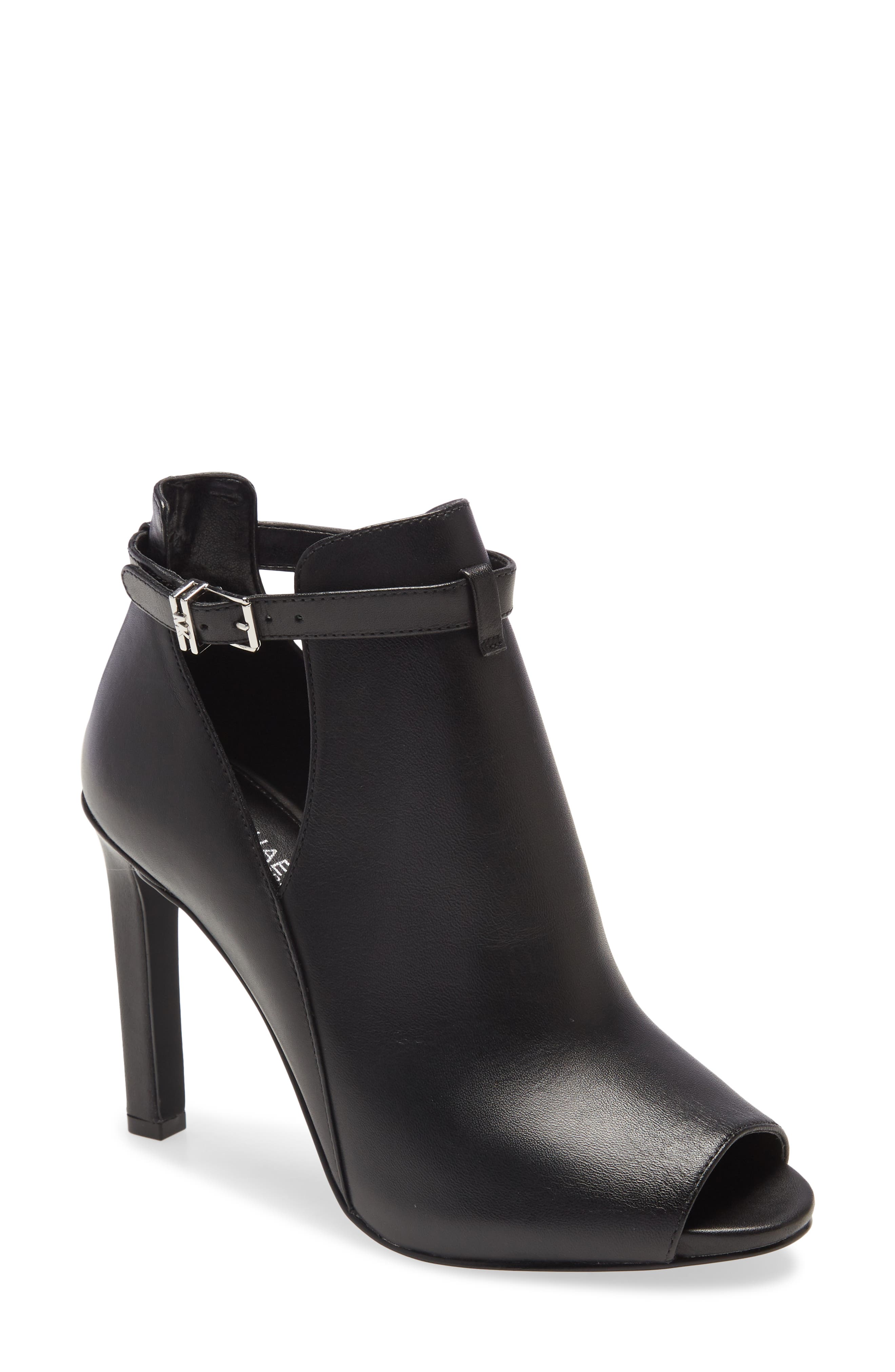 Lawson Open Toe Bootie, Main, color, BLACK LEATHER