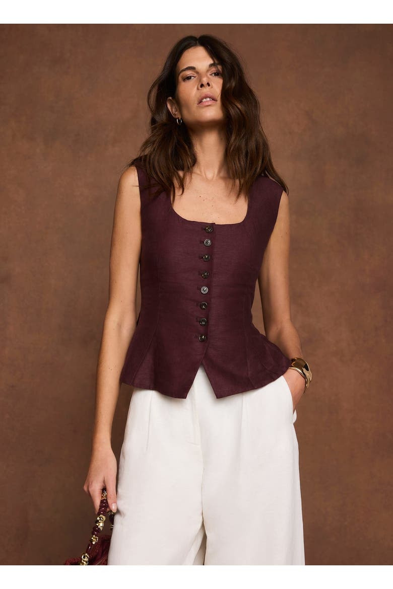 Linen Blend Peplum Vest, Alternate, color, Burgundy