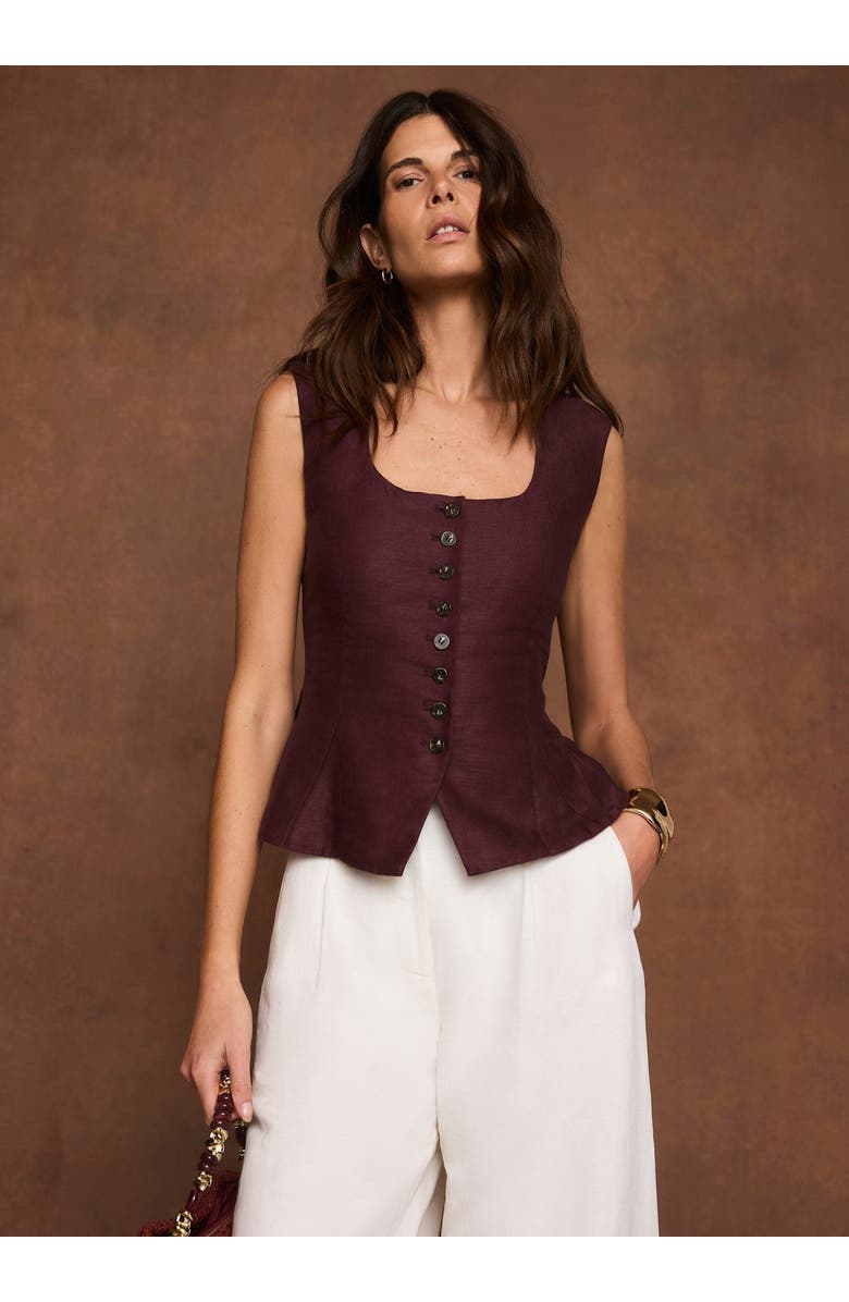 MINT VELVET Linen Blend Peplum Vest, Alternate, color, Burgundy