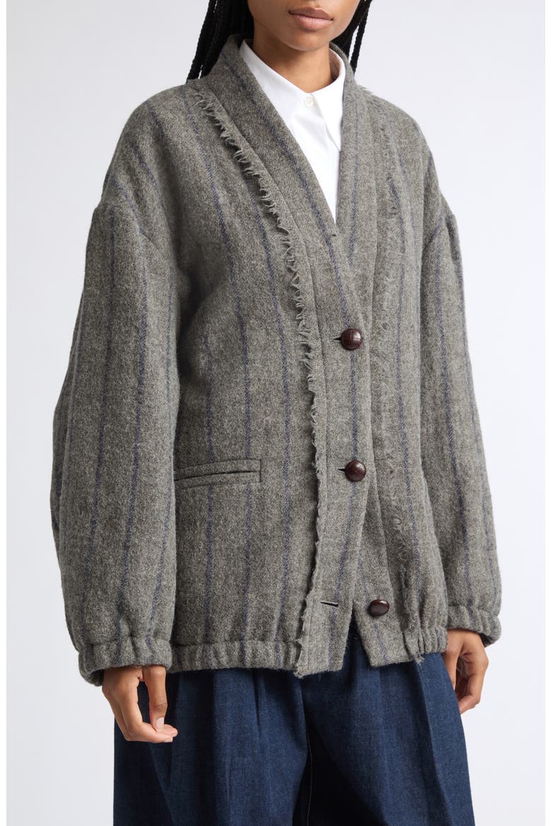 Padded Stripe Wool Cardigan, Alternate, color, GREY AND NAVY STRIPE