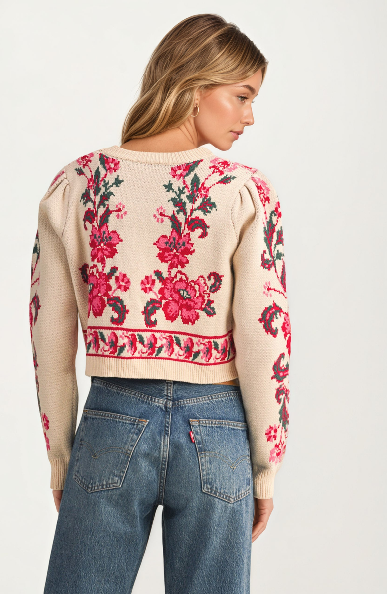 Knit and Lounge Floral Tie-Front Cropped Cardigan, Alternate, color, Beige / Pink Floral