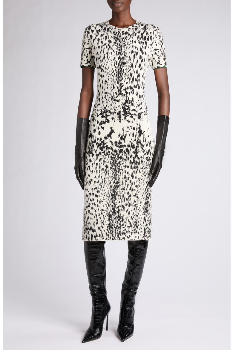Lynx Jacquard Midi Dress, Main, color, WHITE/ BLACK/ GREEN