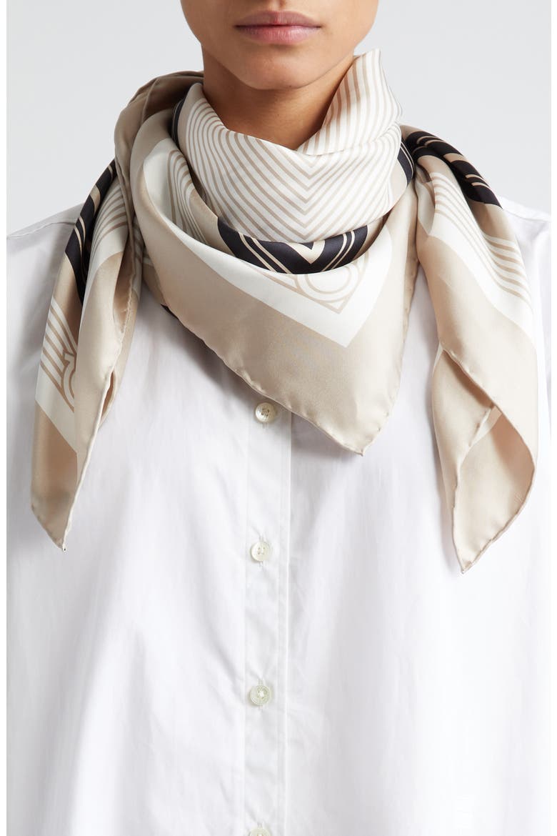 Focus Stripe Print Silk Twilly Scarf, Alternate, color, BEIGE/ BLACK/ WHITE