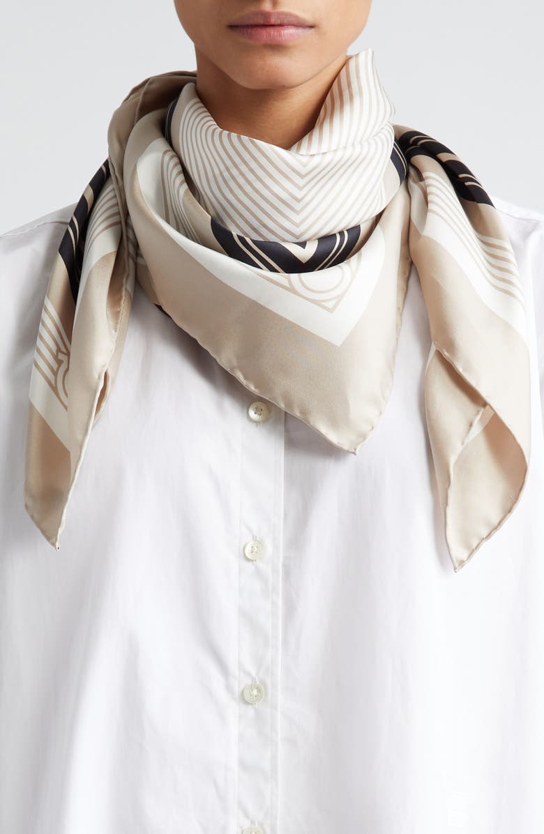 FERRAGAMO Focus Stripe Print Silk Twilly Scarf, Alternate, color,