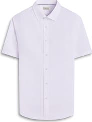 Bugatchi Orson Palm Tree Pattern Solid Short Sleeve Cotton & Linen Button-Up Shirt