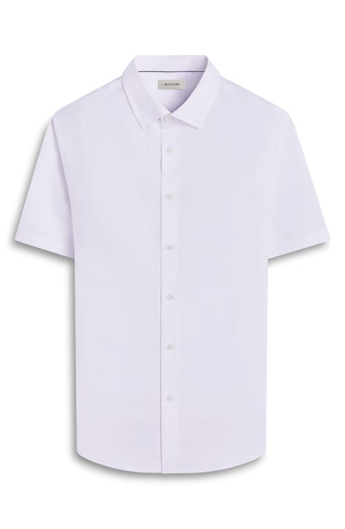 BUGATCHI BUGATCHI ORSON PALM TREE PATTERN SOLID SHORT SLEEVE COTTON & LINEN BUTTON-UP SHIRT