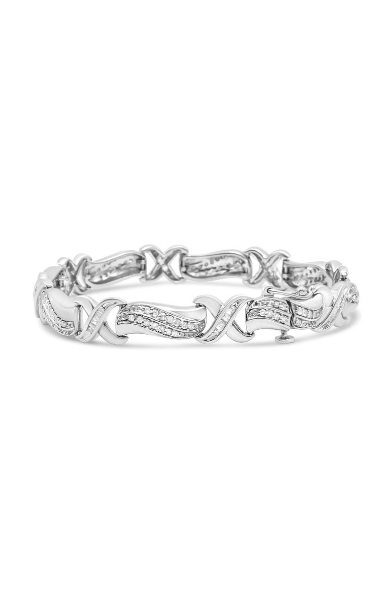 Silver 1 3/4 Cttw Diamond Wave and X Link Tennis Bracelet, Alternate, color, White