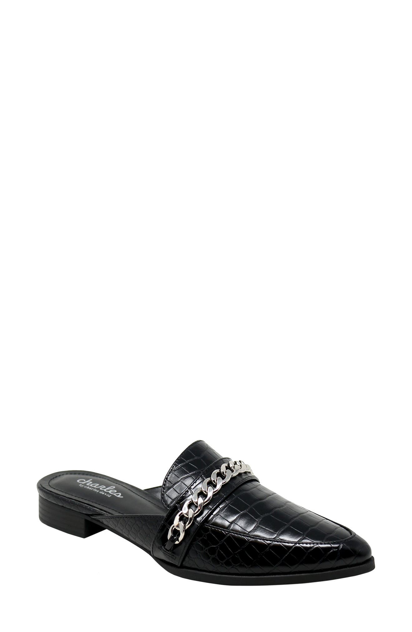 Charles by Charles David Emblem Chain Reptile Embossed Pointed Toe Mule, Main, color, 