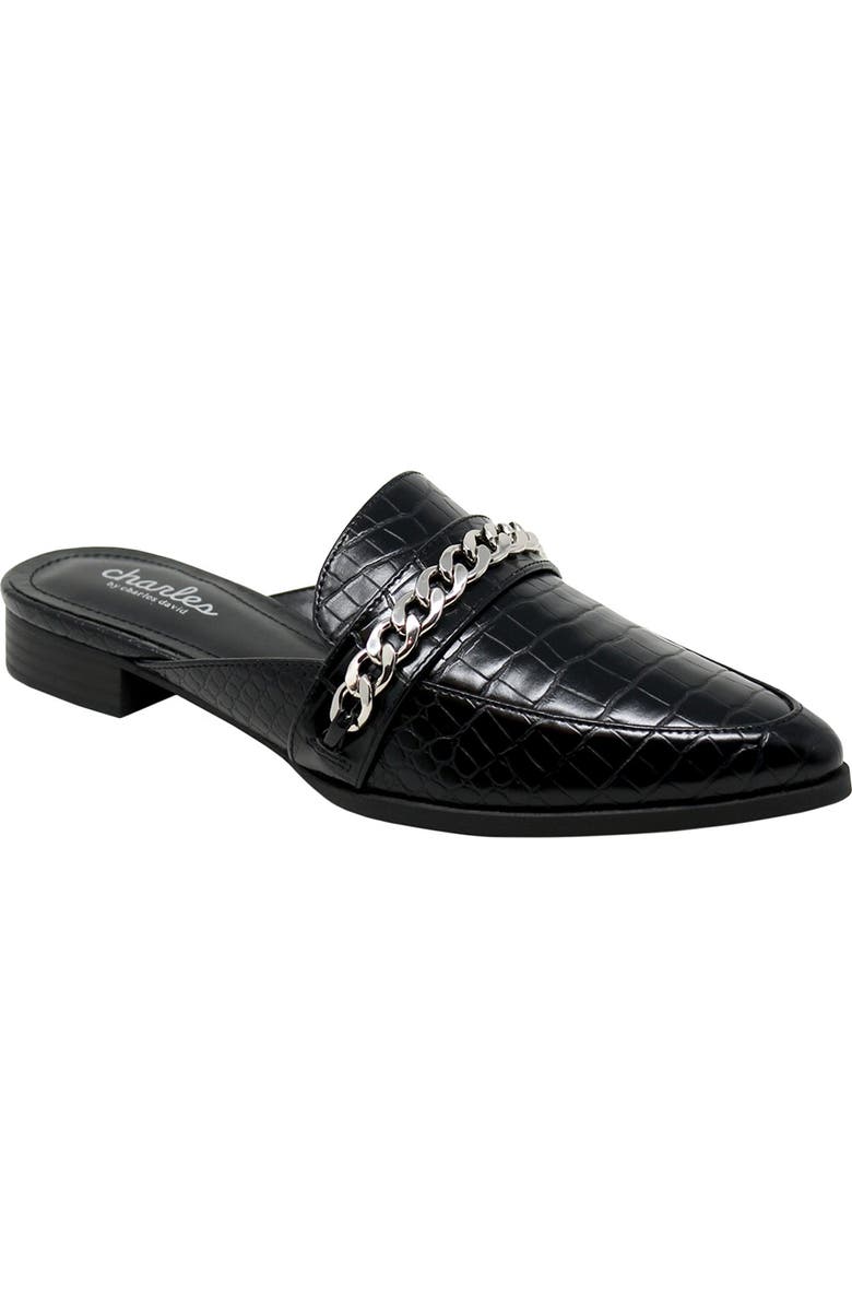 Charles by Charles David Emblem Chain Reptile Embossed Pointed Toe Mule, Main, color,