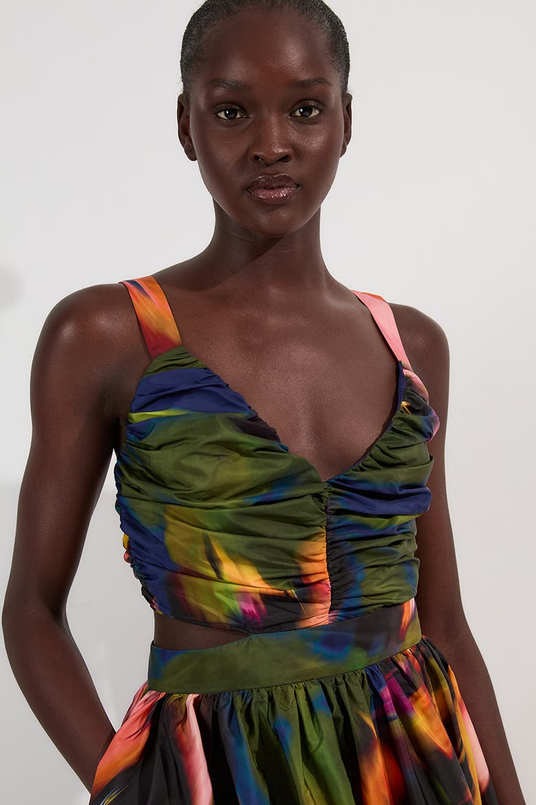 Blurred Floral Taffeta Maxi Dress, Alternate, color, Multi