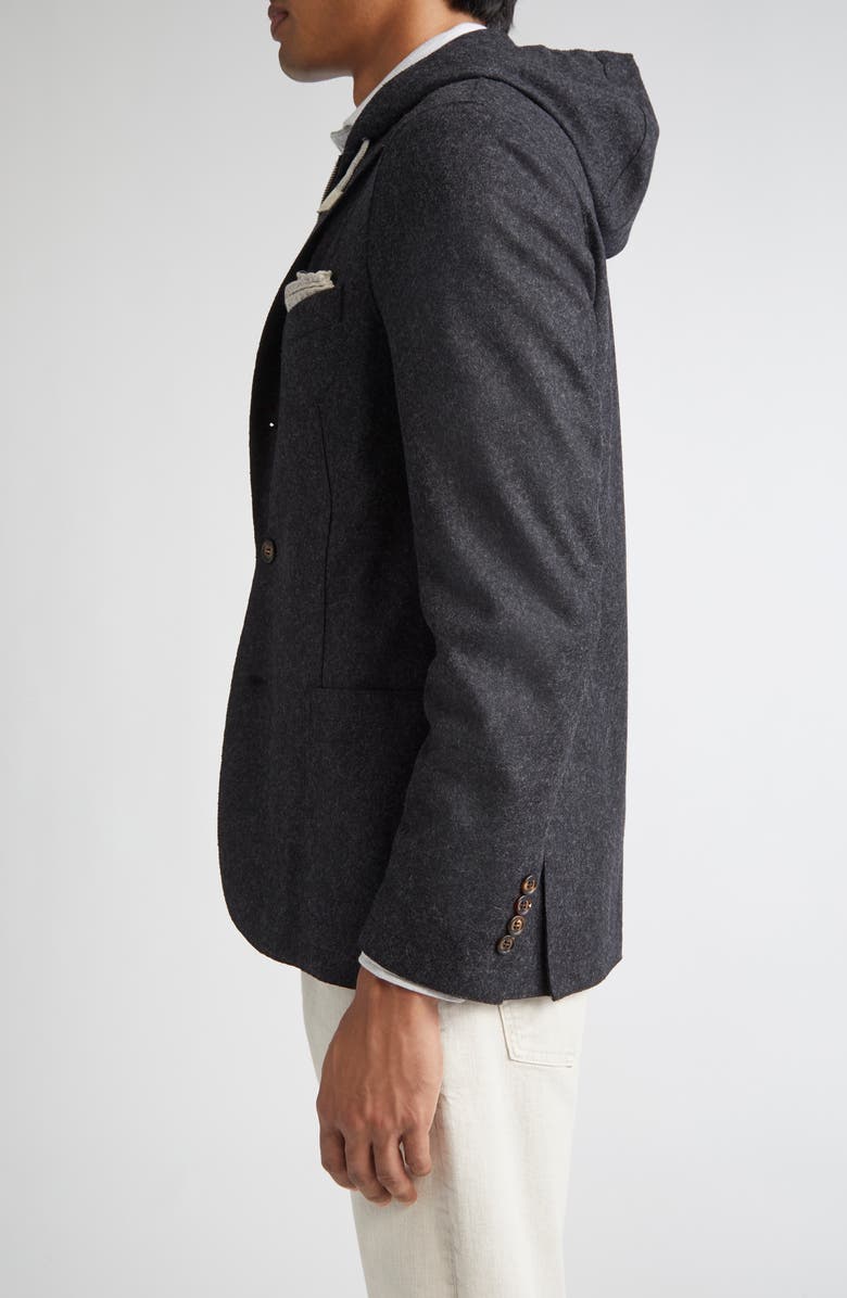 Single Breasted Wool Blend Sport Coat with Removable Hooded Bib