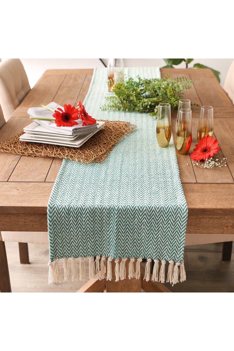 Chevron Table Runner Jacquard Handloom, Alternate, color, Teal
