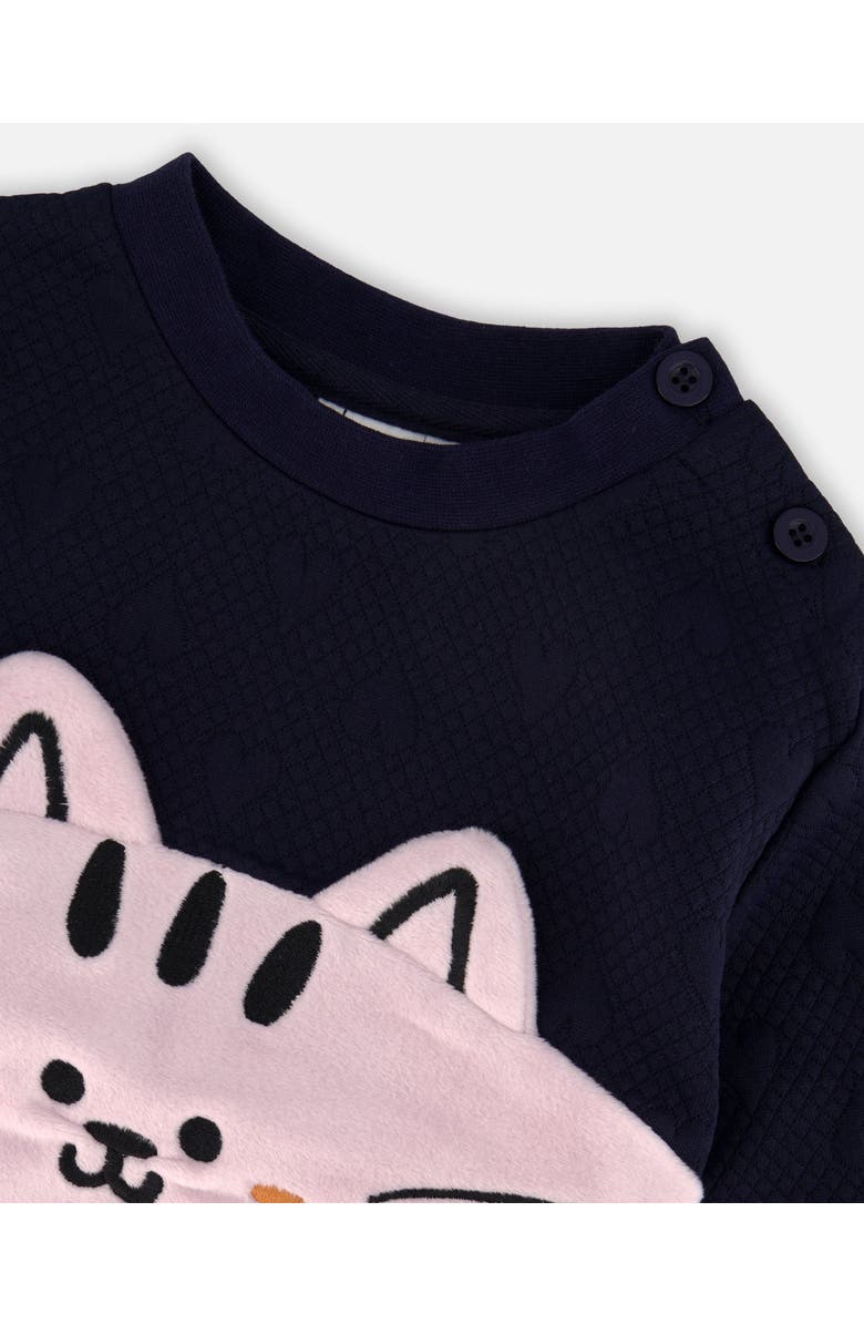 Deux par Deux Long Bi-Material Top with Cat, Alternate, color, Dark Navy