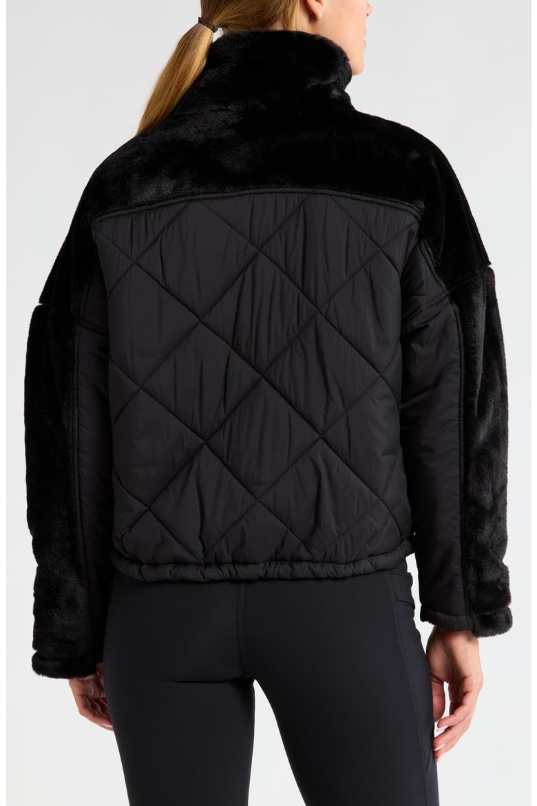 Faux Fur Mixed Media Quilted Jacket, Alternate, color, BLACK