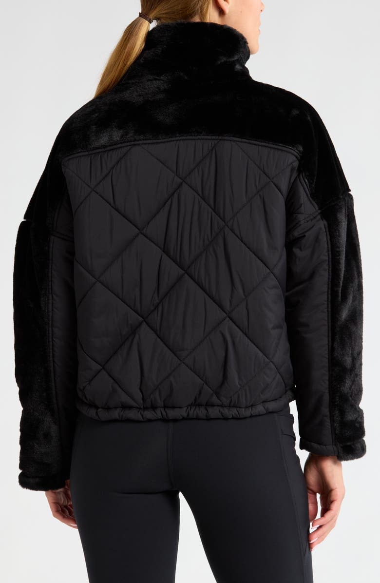 Zella Faux Fur Mixed Media Quilted Jacket, Alternate, color, 