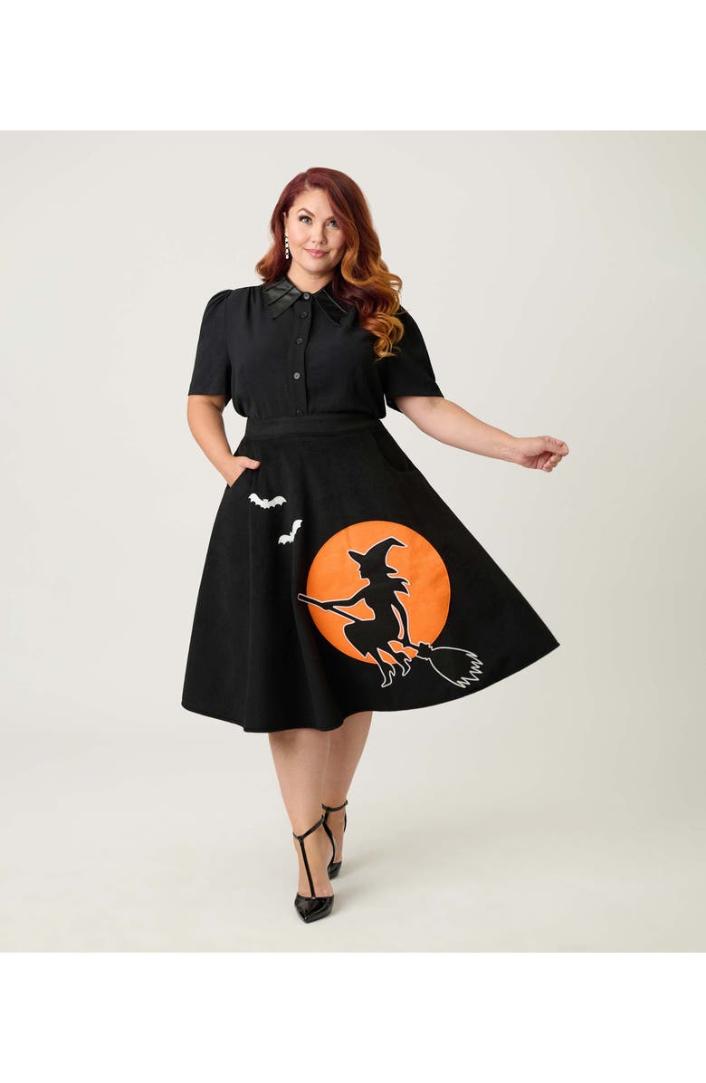 Unique Vintage Plus Size High Waist Soda Shop Swing Skirt, Main, color, Black Print