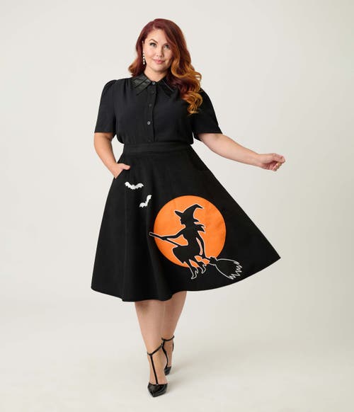 Unique Vintage Plus Size High Waist Soda Shop Swing Skirt In Black