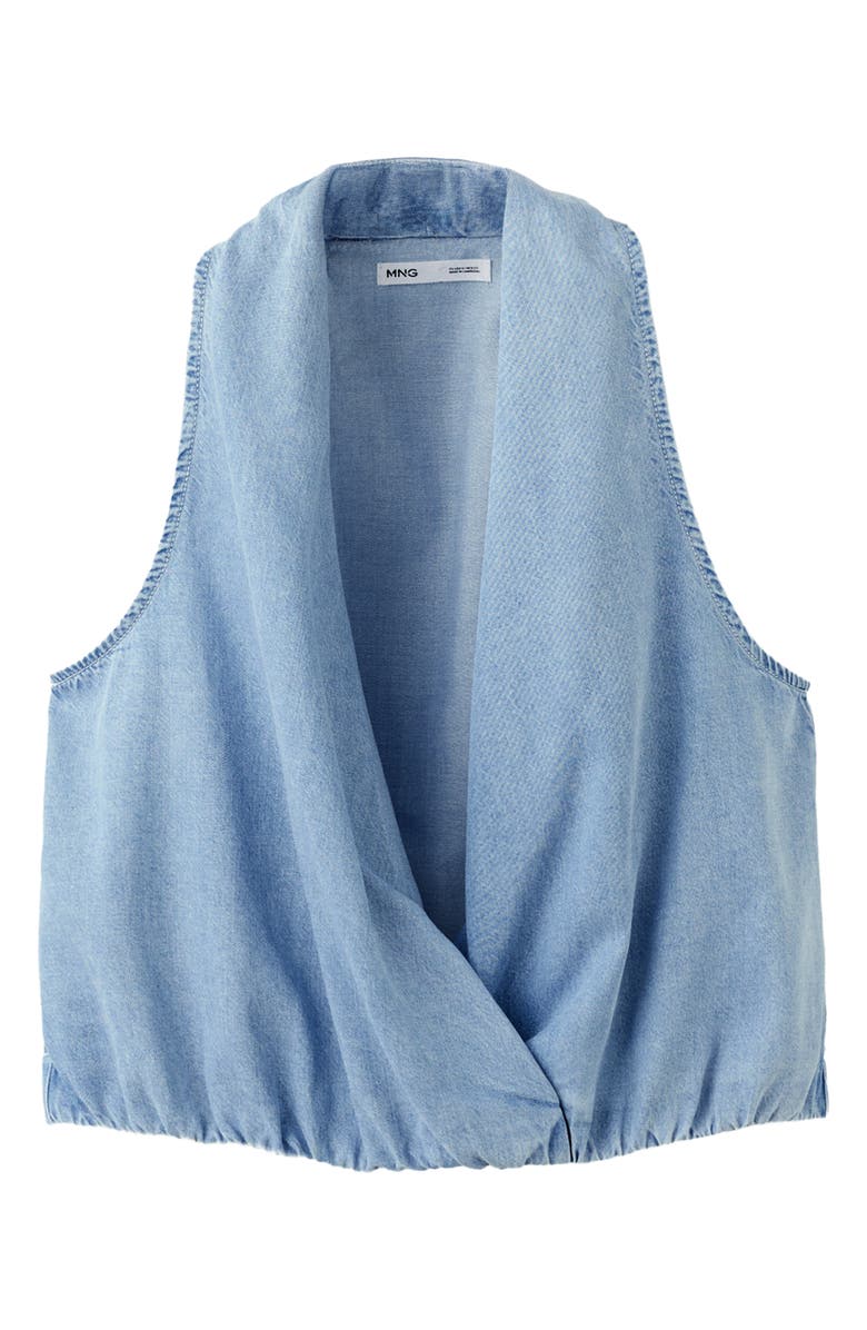 MANGO Drape Plunge Neck Top, Alternate, color, Light Blue