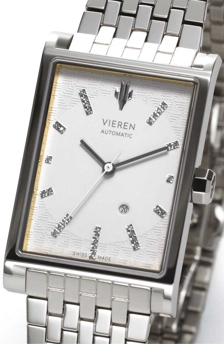VIEREN White Diamond Swiss Automatic Watch, Alternate, color, White