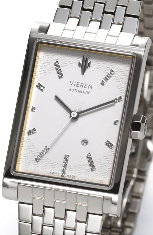 Vieren White Diamond Swiss Automatic Watch In Silver