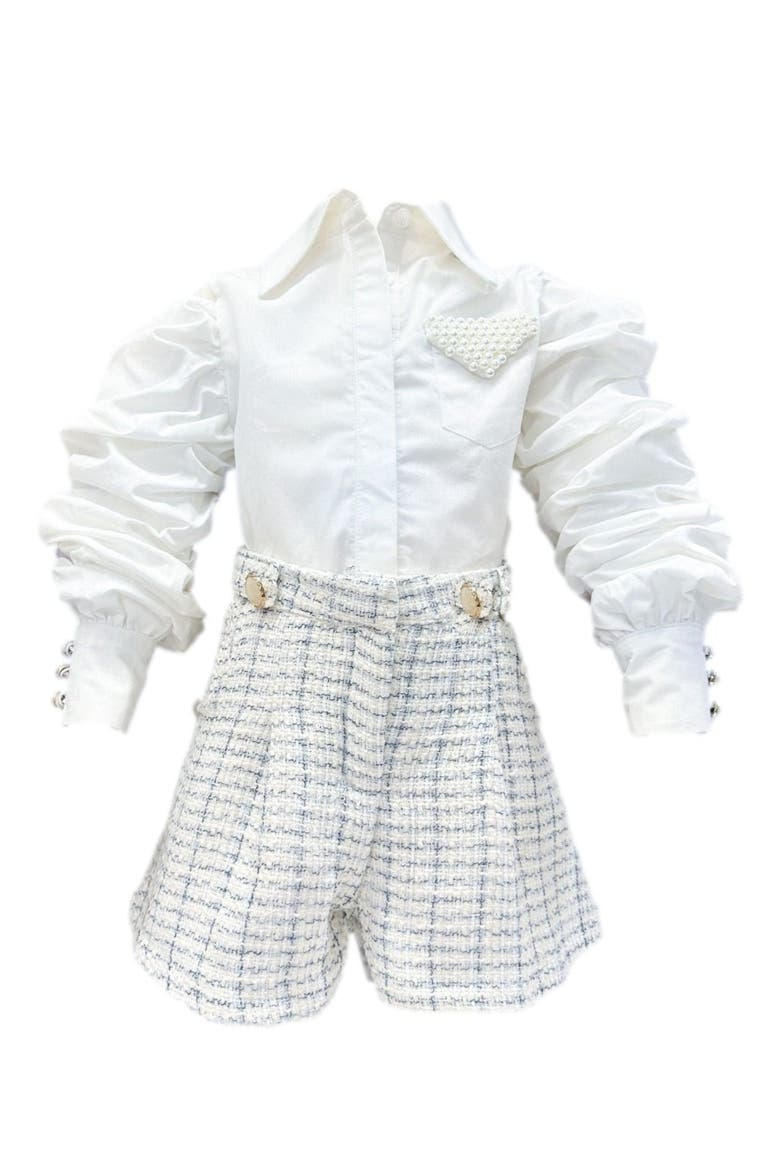 Iris Blouse and Tweed Shorts Set, Main, color, White and Blue
