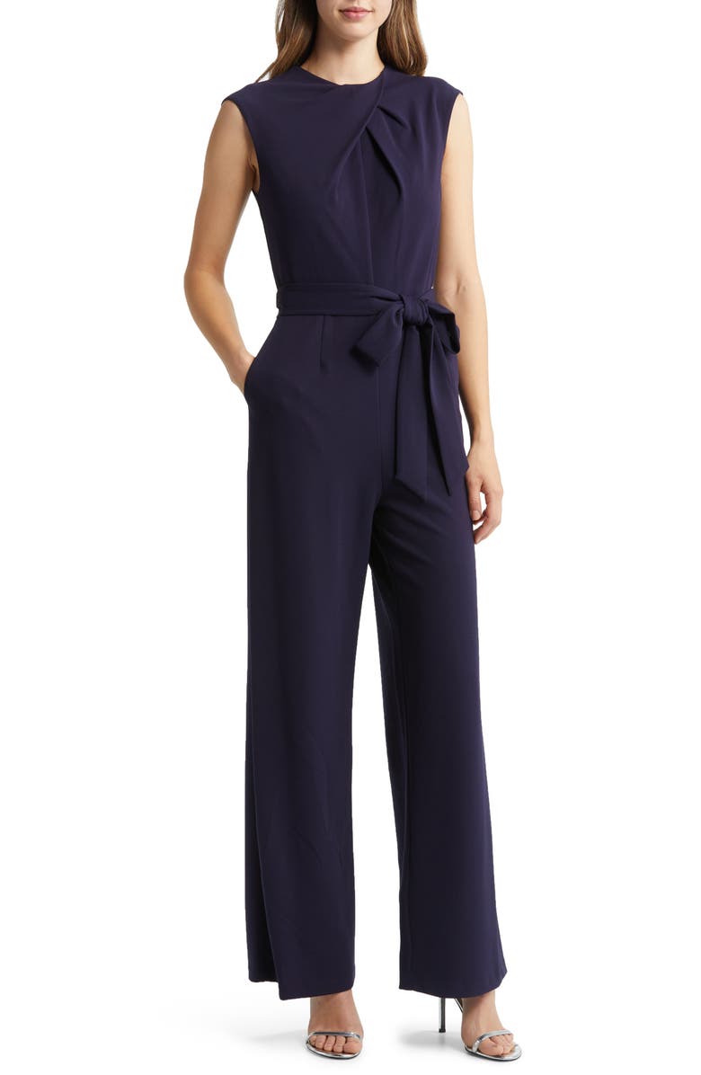 Tahari ASL Cross Neck Tie Waist Jumpsuit, Main, color,