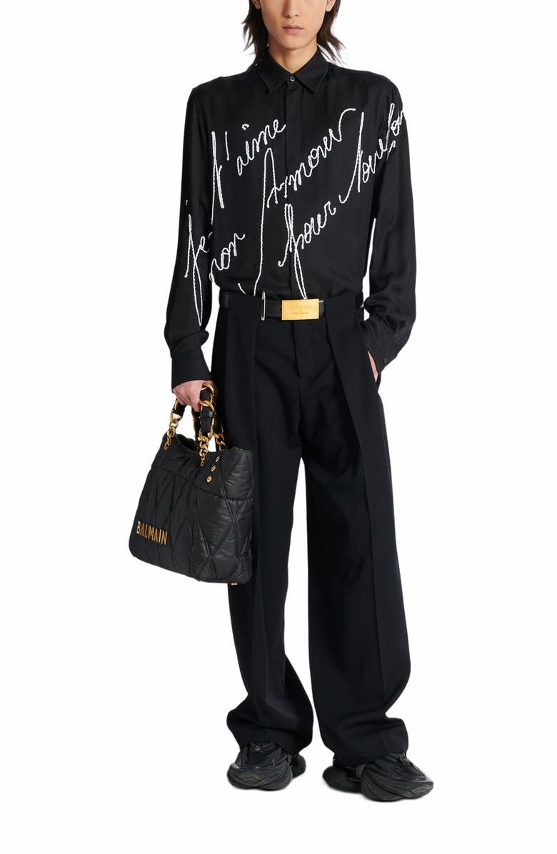 Balmain Loose Shirt With "Love Letter" Embroidery, Alternate, color, Black