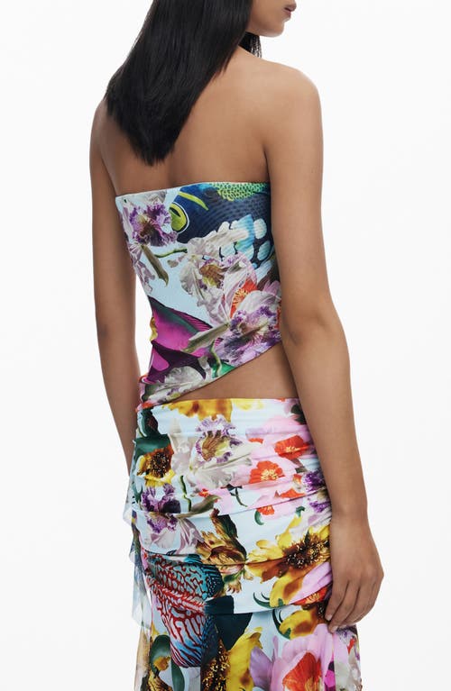 Desigual Ruffle Strapless Top In Multi