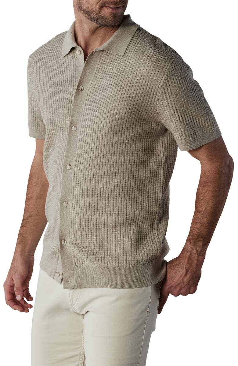 The Normal Brand Waffle Stitch Short Sleeve Polo Sweater, Alternate, color, Flax