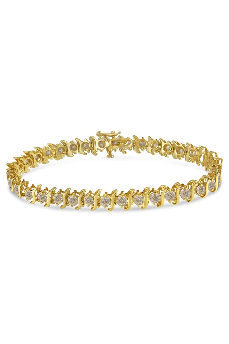 10K Yellow Gold Plated Silver 7.0 cttw 2-Prong Set Diamond "S" Link Bracelet, Alternate, color, Yellow