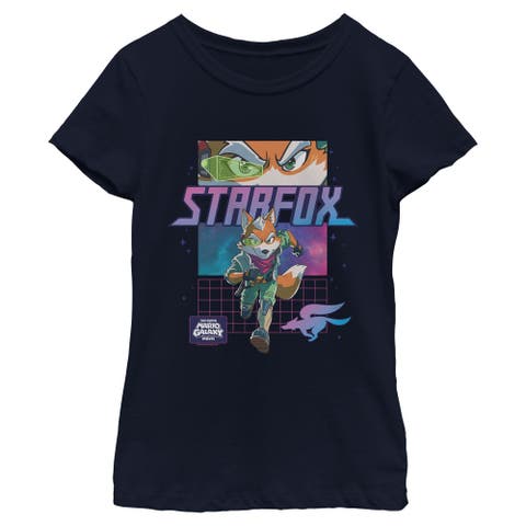Girls' Anime Fox Mccloud Grid Short Sleeve T-shirt