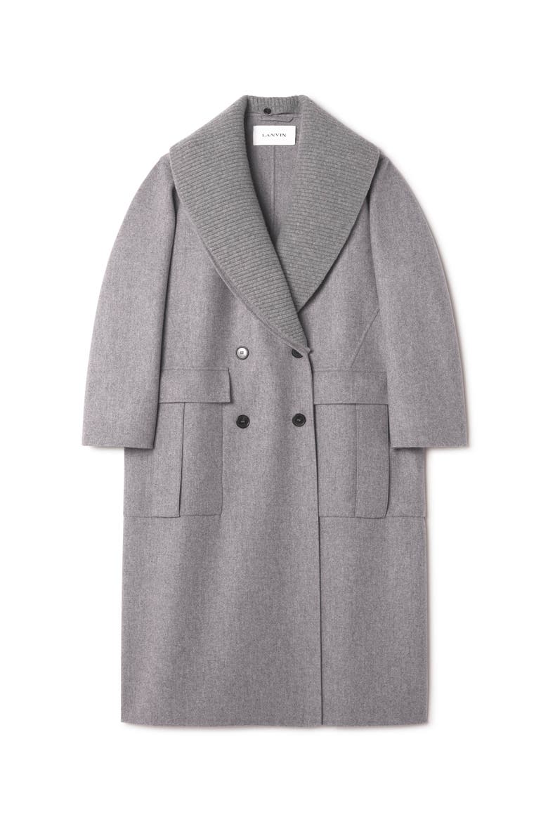 Double-Faced Coat In Wool And Cashmere, Alternate, color, Heather Grey