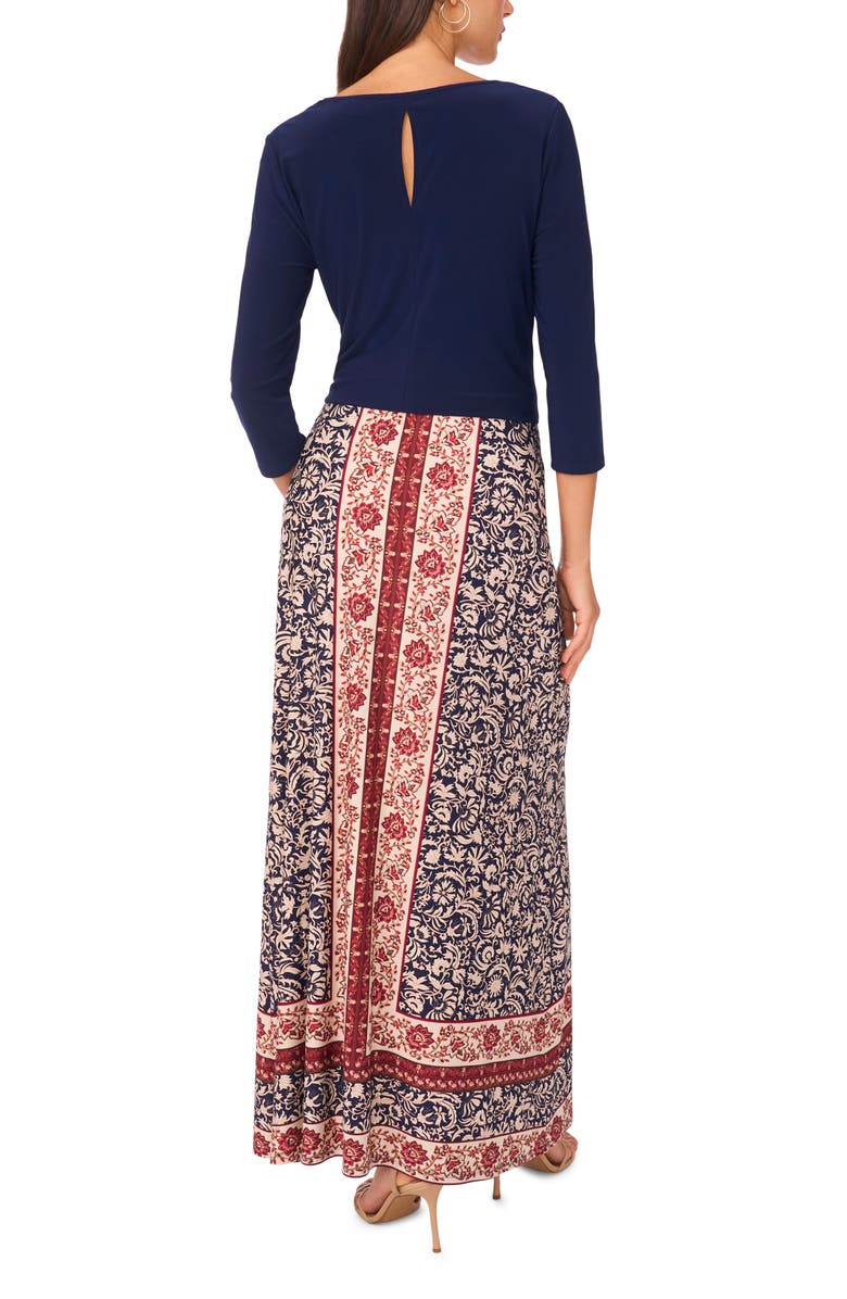 Vince Camuto Floral Border A-Line Skirt, Alternate, color, Classic Navy