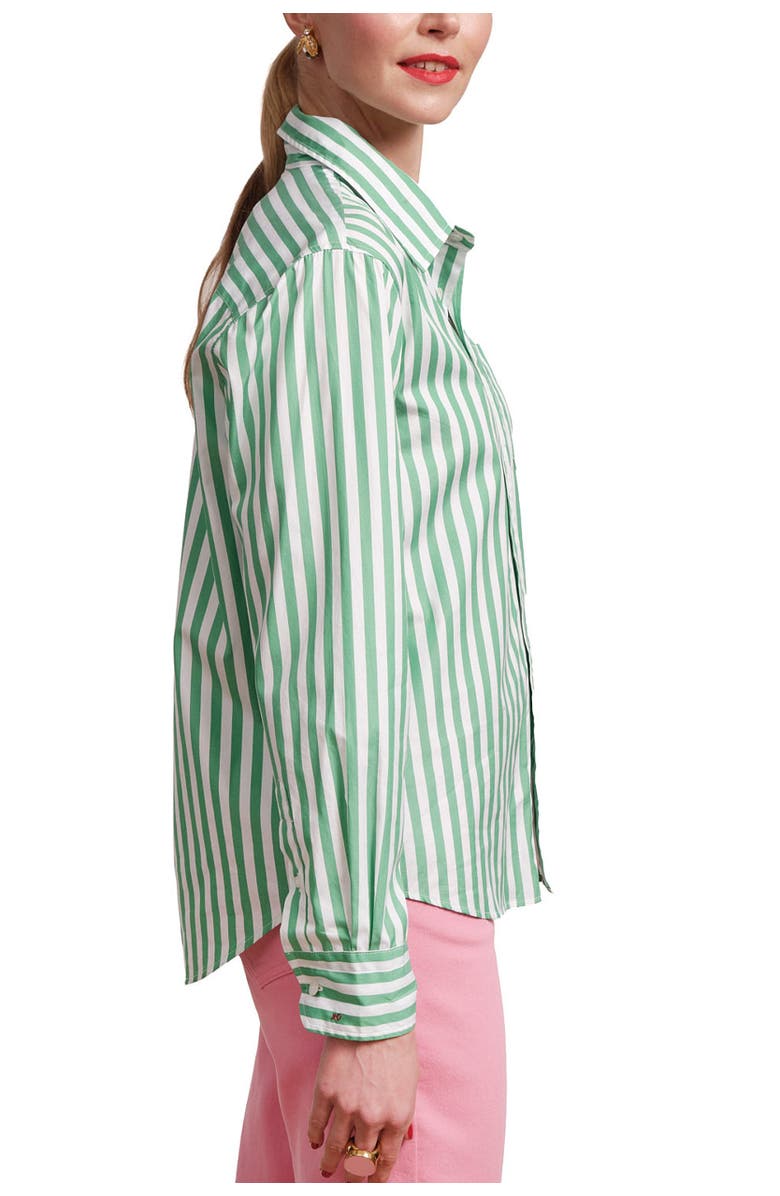 Frances Valentine Perfect Button Down Stripe Cotton Poplin, Alternate, color, Green/White