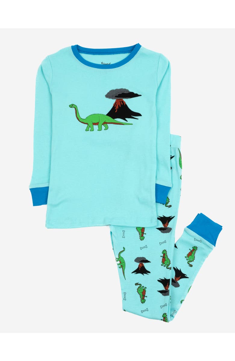 Leveret Two-Piece Cotton Printed Matching Family Pajamas, Coordinated Prints, Main, color, Blue Dinosaur