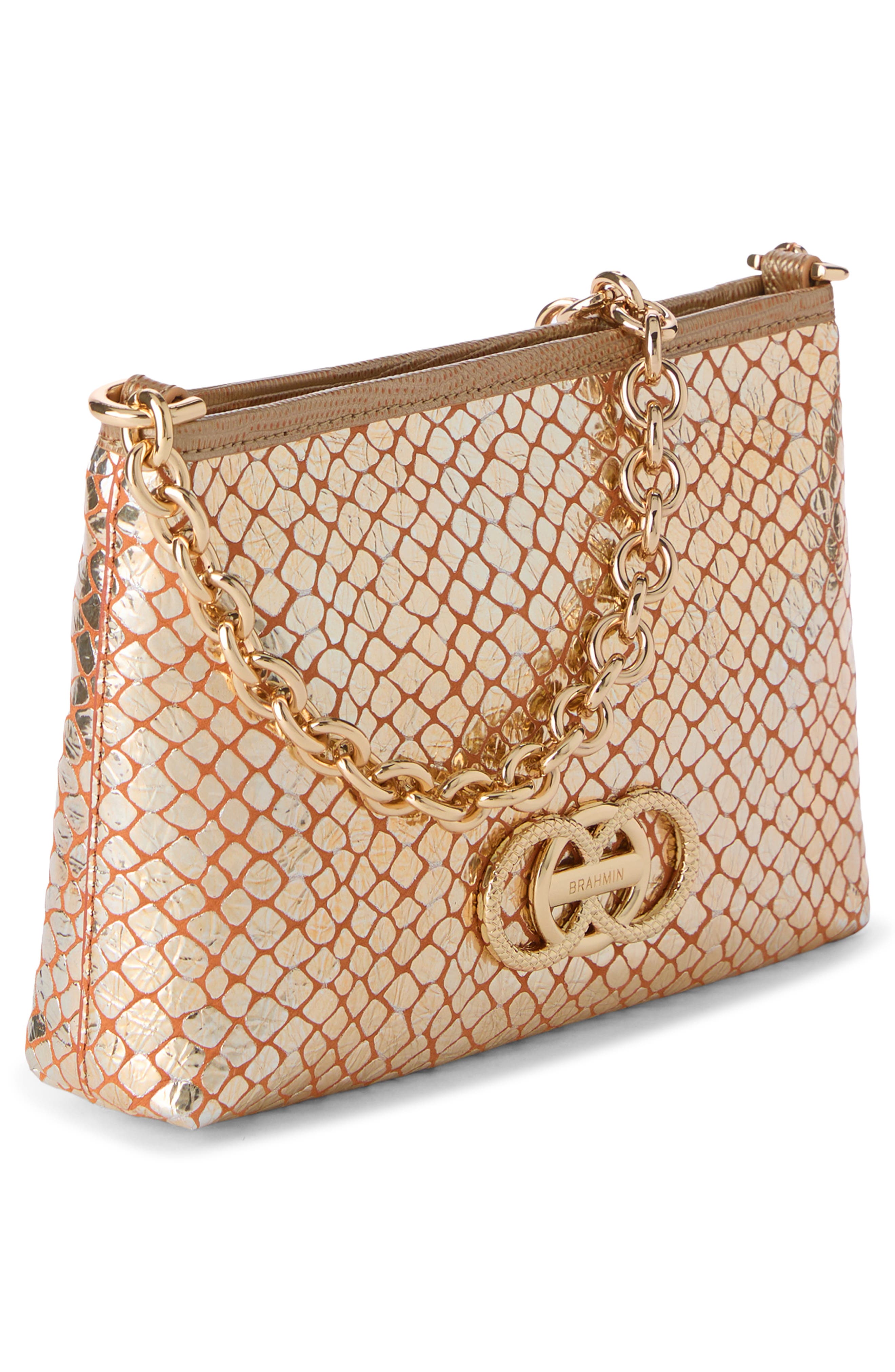 Brahmin Mod Lorelei Snake Embossed Metallic Leather Shoulder Bag, Alternate, color, Gold