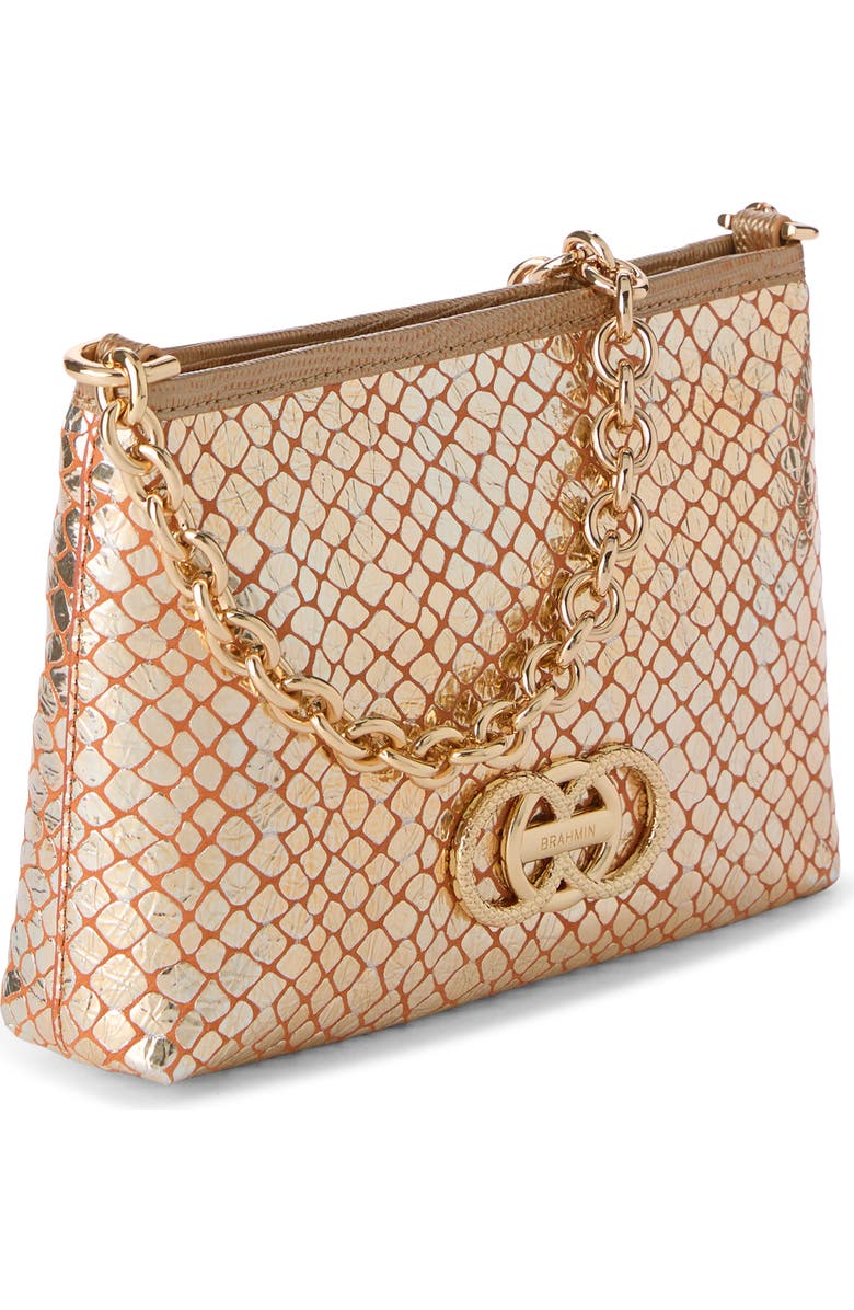Brahmin Mod Lorelei Snake Embossed Metallic Leather Shoulder Bag, Alternate, color, Gold