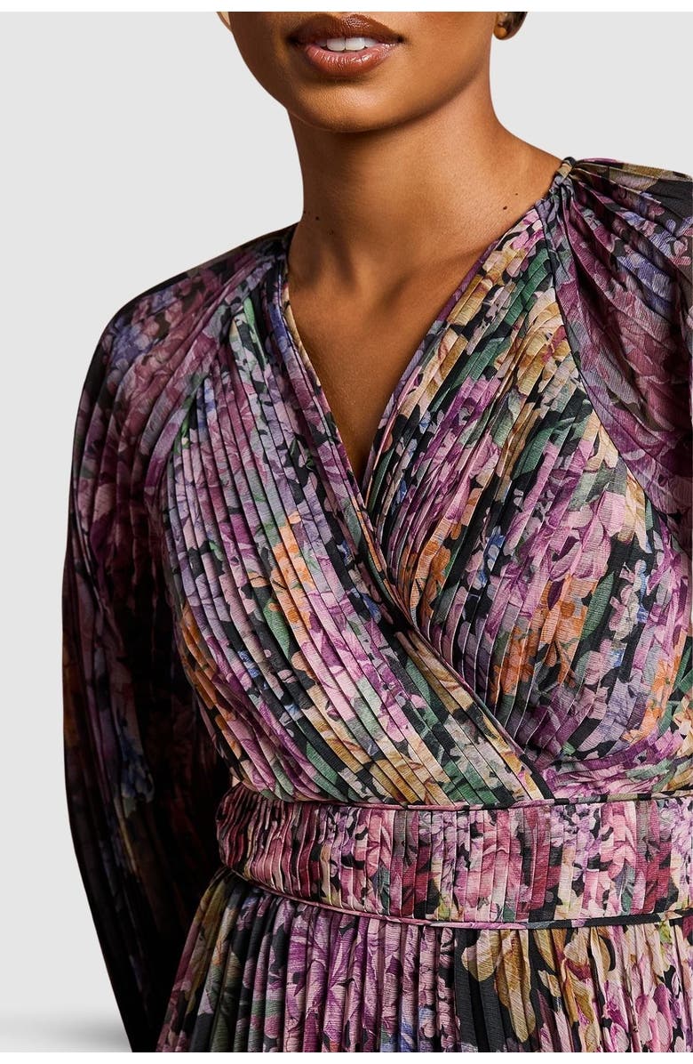 Coast Petite Printed Pleated Wrap Dress, Alternate, color, Black