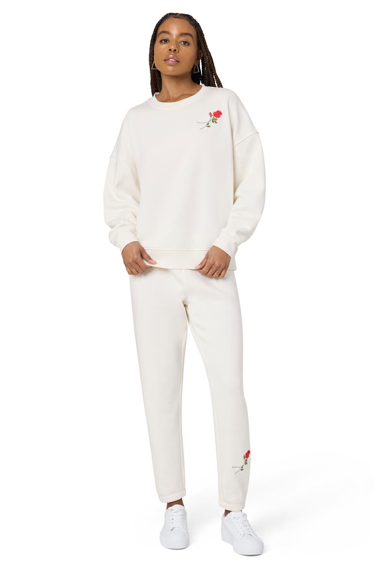 Cozy Crush Forever Rose Embroidered Joggers, Alternate, color, JET WHITE ROSE
