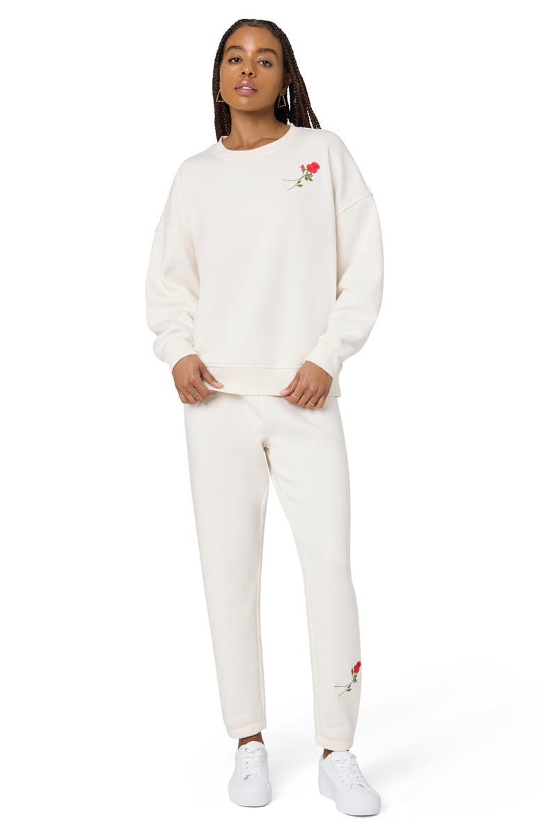 Florence by Mills Cozy Crush Forever Rose Embroidered Joggers, Alternate, color, Jet White Rose