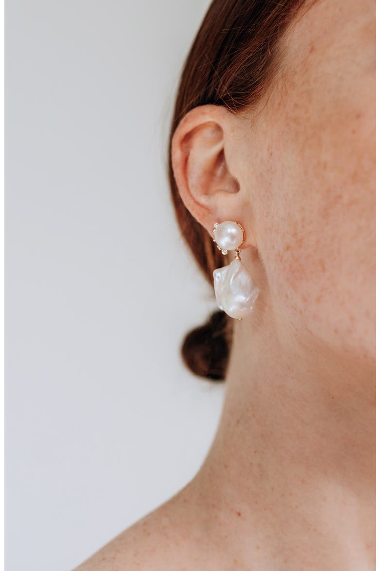 Cléo Baroque Pearl Earrings, Alternate, color, WHITE