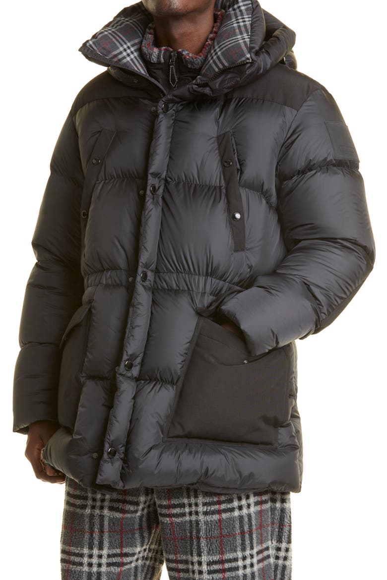 Lindford Check Lining Down Puffer Jacket, Alternate, color, BLACK