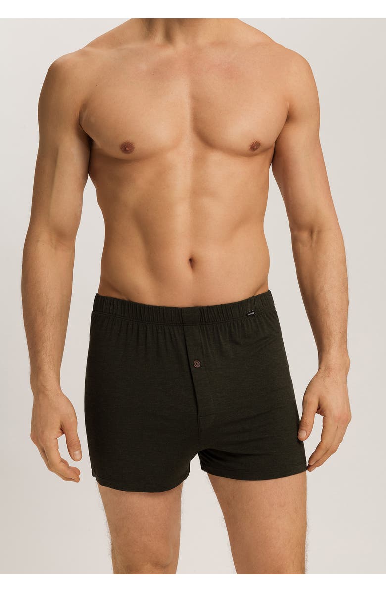Hanro Casuals Single Jersey Boxers With Button Fly, Alternate, color, Earthy Ink Melange