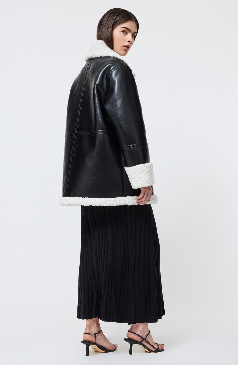 French Connection Ajani Faux Leather & Faux Fur Coat, Alternate, color, Black Cream