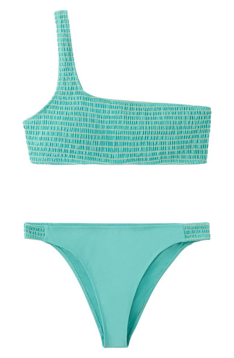 MANGO TEEN Asymmetric Smocked Two-Piece Swimsuit, Alternate, color,