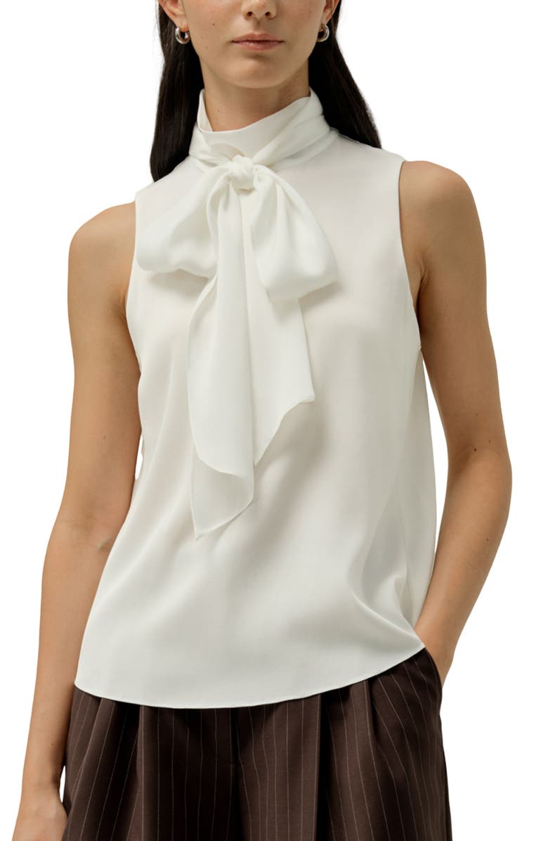 Lilysilk Sleeveless Tie-Neck Silk Blouse, Main, color, Natural White