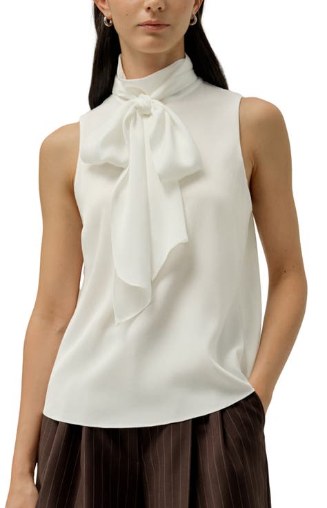 Sleeveless Tie-Neck Silk Blouse