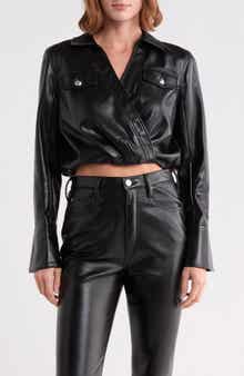 Veronique Faux Leather Surplice Top