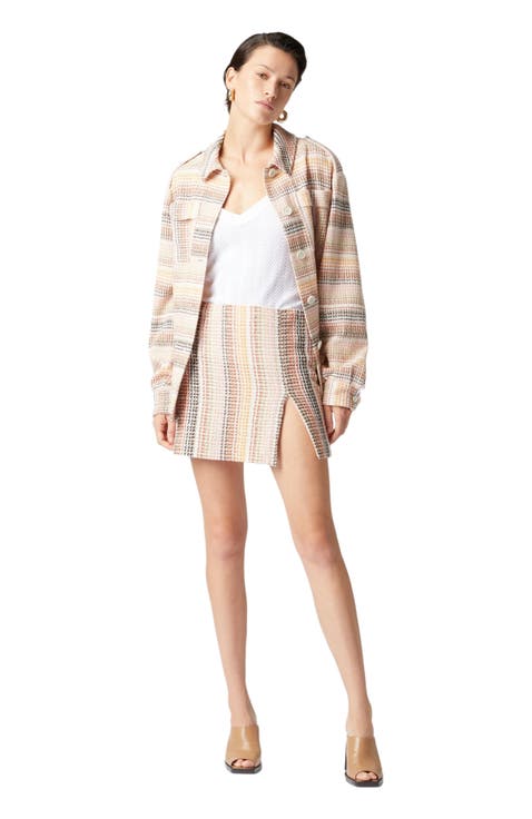 Caperdoni Motif Cotton Blend Mini Skirt With Slit