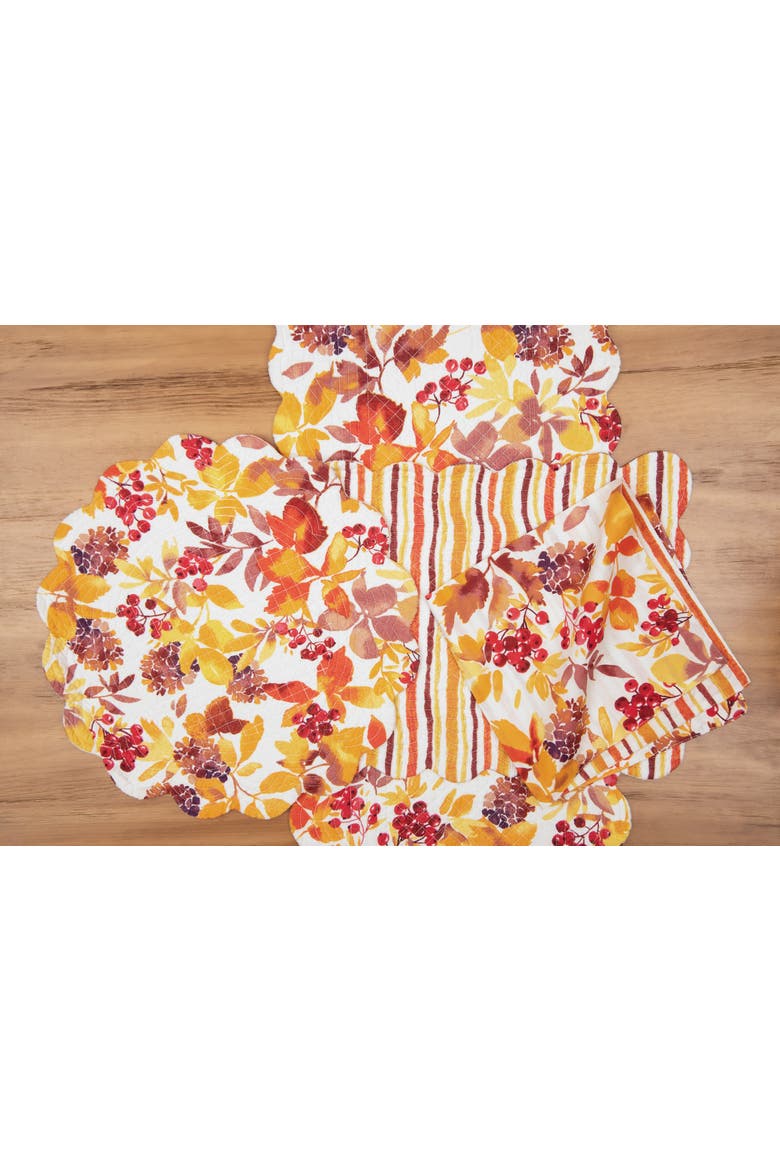 Cordelia Watercolor Falling Leaves Quilted 100% Cotton Table Runner 14" x 51", Alternate, color, Orange